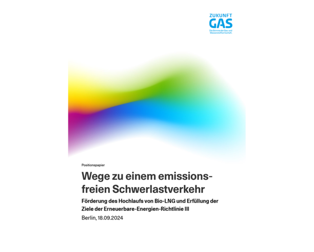 Cover des Positionspapiers: Wege zu einem emissionsfreien Schwerlastverkehr – Förderung des Hochlaufs von Bio-LNG und Erfüllung der Ziele der Erneuerbare-Energien-Richtlinie III