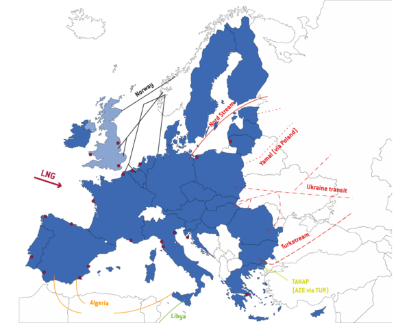 Importwege von Gas nach Europa
